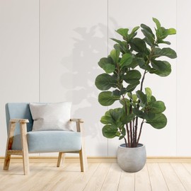Artificial Fiddle Leaf Fig Tree, 3.9 FT Faux Ficus Lyrata Tree with 72 Decorative Fiddle Leaves, Fake Plant in Pot with Strong Trunks for Indoor Outdoor Living Room House Office Bedroom Decor