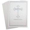 Iconikal Baptism Christening Invitation Card Set with Envelopes, Silver Cross,