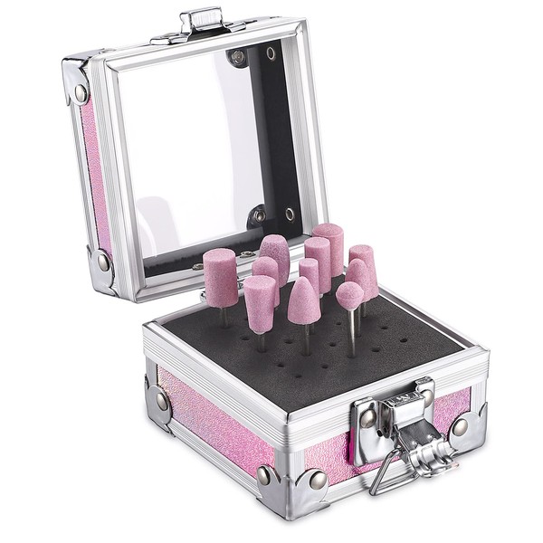Noverlife Nail Drill Grinding Bit Holder Box, Pink 25 Holes Nail Art Polishing Grinding Drill Bit Holder, Nail Drill Bit Holder Box Organizer Container Professional Manicure Tools for Nail Art