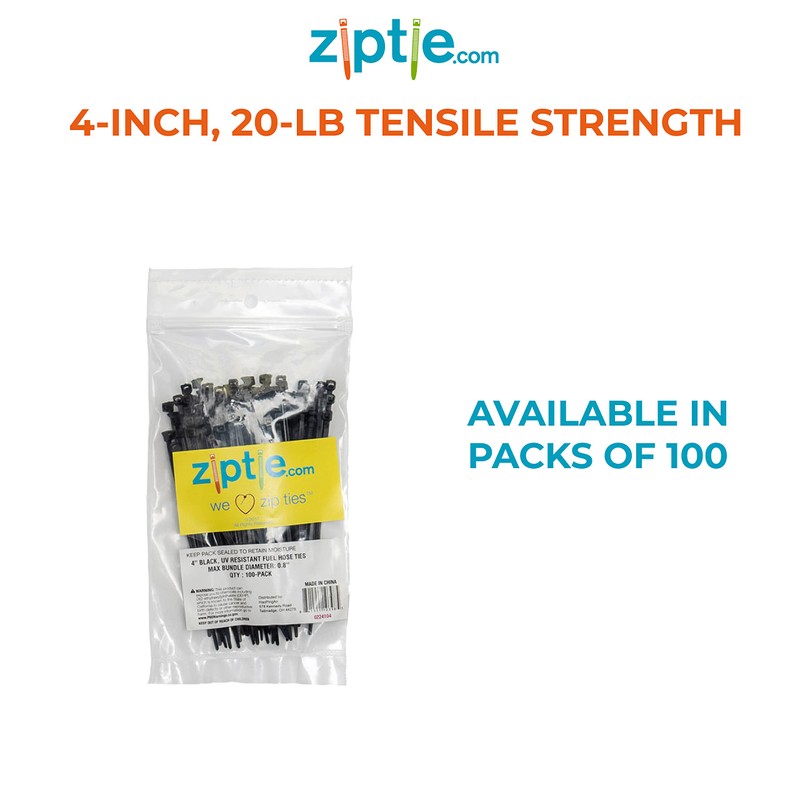 ZipTie.com 4-inch Black Fuel Hose Cable Tie, 20-lb Tensile Strength,
