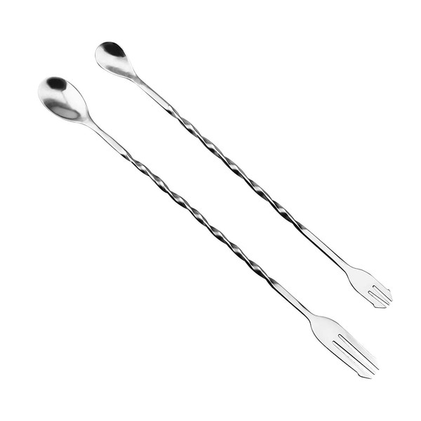 YFFSFDC Bar Spoon Muddler Long Spoon Cocktail Mixing Spoon Stainless Steel Spiral Spoon Spiral Cocktail Heavy Duty Commercial Home 26cm+32cm Set of 2