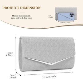 BAIGIO Glitter Evening Bags Women's Vintage Clutch Bag Elegant Handbag Retro Shoulder Bag for Party Wedding, B-silver, shoulder bag