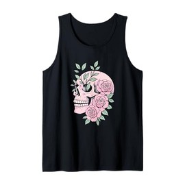 Floral Skull Pastel Aesthetic Pink Botanical Gothic Art Gift Tank Top
