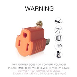 3-Prong to 2-Prong Grounding Converter Adapter Plug for Wall Outlet, (2 Pack Orange)