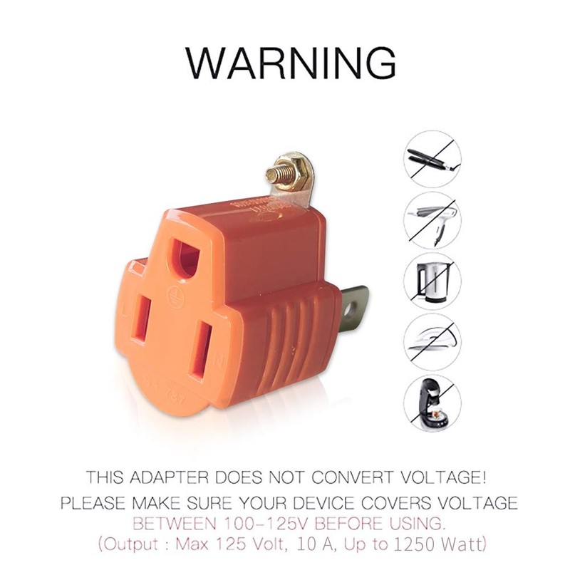 3-Prong to 2-Prong Grounding Converter Adapter Plug for Wall Outlet,