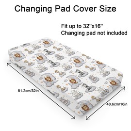 African Jungle Safari Animals Moon Stars Clouds Changing Pad Covers Lion Elephant Giraffe Zebra Hippo Baby Diaper Change Table Pad Cover for Boys Girls Soft Stretch Changing Mat Sheets 32''x16''