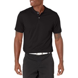PGA TOUR Men's Standard Pique Golf Short Sleeve Polo with New Casual Collar, Caviar, Large