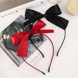 zyc new Girls' Day Red Bow headband and Women's Day Black Bow Headband Super Fairy Headband Internet Celebrity Party Hair accessories (2pcs)