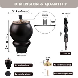 Xlroaafs Wood Furniture Legs Couch Legs 5 Inch,Brown Wooden Legs for Furniture Set of 4, Replacement Cabinet Legs Dresser Legs Bed Frame Feet