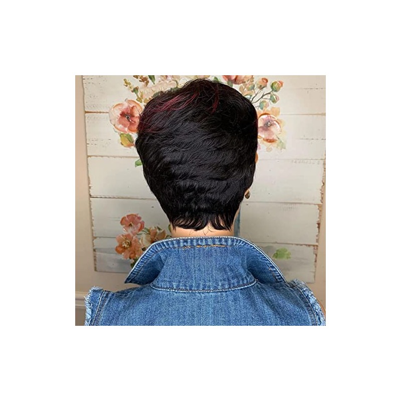 SAEIALL Peluca Corta Estilo Pixie de Cabello Humano para Mujeres