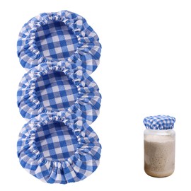 3pcs Sourdough Jar Cover, 4.33x4.33x0.2 Inch Reusable Cotton Cloth Jar Covers Unbleached Sourdough Rising Jar Covers Bread Fermentation Cover Sourdough Proofing Bowl Covers (Blue)