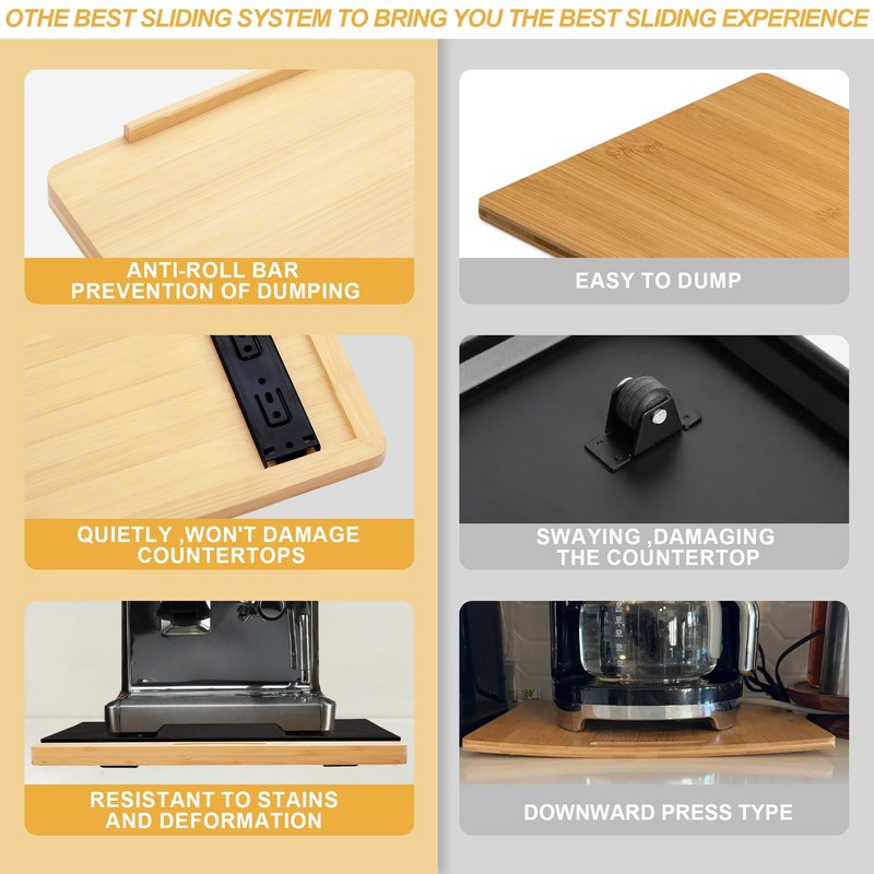MinBoo Bamboo Appliance Slider,Sliding Tray for Coffee Maker, Kitchen Countertop
