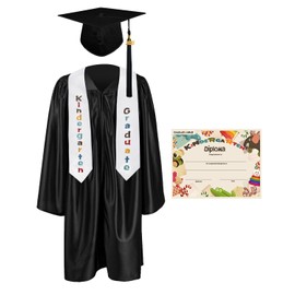 GraduationMall Kindergarten Nursery Graduation Cap Gown Stole Certificate Package with 2025 Tassel Black 30(115-122cm)