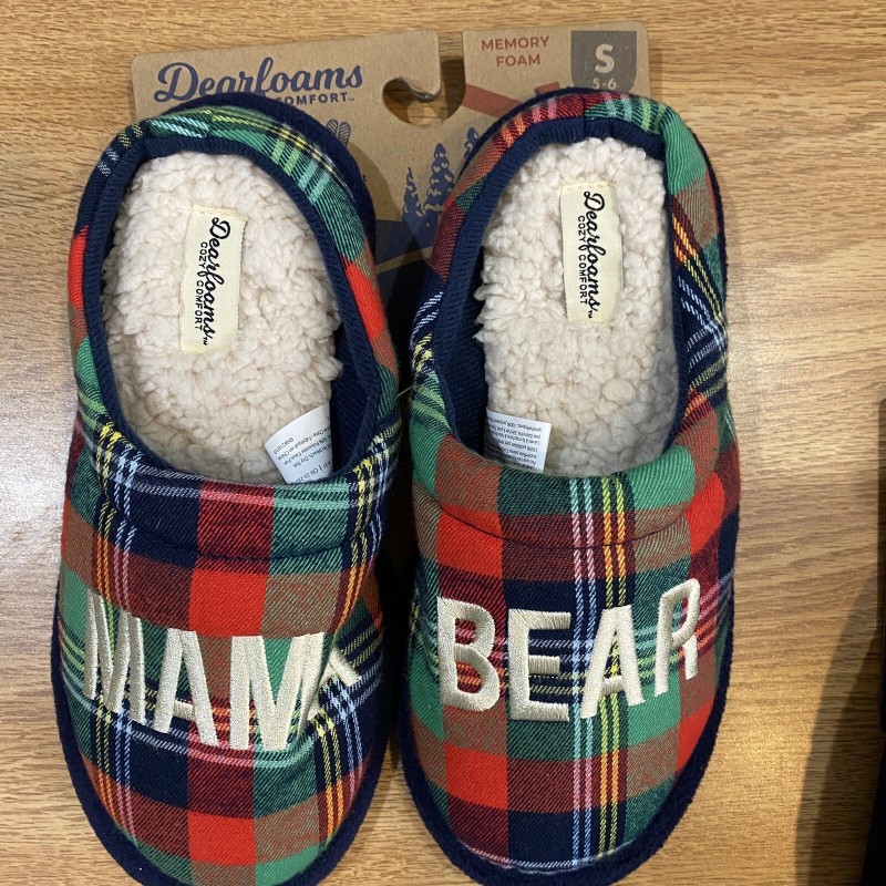 Dearfoams Slippers Woman's MAMA BEAR Plaid Memory Foam S- XL