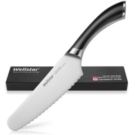 WELLSTAR 6.5 Inch German Stainless Steel Serrated Utility Knife - Bread, Vegetable & Meat Cutting - Butter Spreader - Razor Sharp Full Tang Handle Multipurpose Kitchen Knife