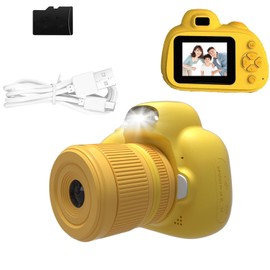 Kids Camera,Kids Digital Camera with Rotating Zoom Lens,1080P HD Digital for Kids with Flash,32GB SD,Christmas Birthday Gifts for Girls Boys 3-12 (Yellow, D6S)
