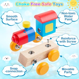 SEMKOTREE Montessori Wooden Building Blocks Toy from 3 Years, Construction Toy Wooden Toy from 3 Years Boys Girls