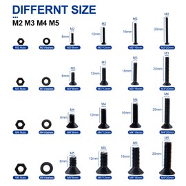 NINDEJIN 1060pcs 12.9 Grade Carbon Steel M2 M3 M4 M5 Metric Hex Socket Head Cap Bolts Screws Nuts Washers Assortment Kit with Hex Wrenches (Flat Head Cap)