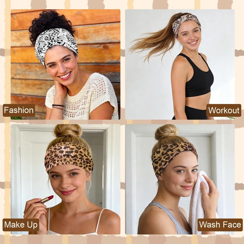 BLMHTWO 4PCS Cheetah Headband, Wide Thick Leopard Headband