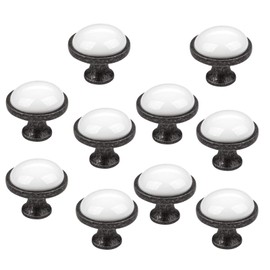 So-Tech® Set of 10 Drawer Knobs Ansgar Diameter 34 mm White with Metal Base in Antique Silver Look