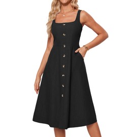 GRACE KARIN Women's Summer Sleeveless Midi Dress Button Down A-Line Swing Flowy Dress Black M
