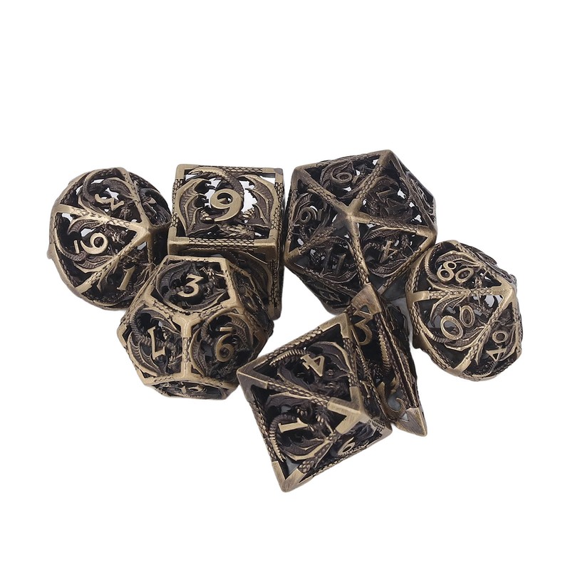 7pcs Copper Dice Set Polyhedral Hollow Clear Number Balancing Table