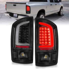 AmeriLite for 2002-2006 Dodge Ram 1500 2003-06 Ram 2500 3500 Pickup Black C-Type LED Tube Replacement Tail Lights Brake Lamps Pair - Driver and Passenger Side