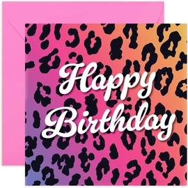 Stylish Female Birthday Card - Neon Leopard Print Birthday Card for Her - Birthday Gifts for Women, Sister, Niece, Mum - Female Birthday Card for Women | Blank Inside