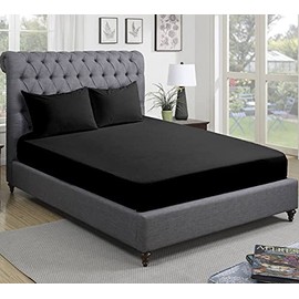300 Thread Count 100% Pure Egyptian Cotton Bedding Fitted Sheets Stretches Up to 28cm Deep (Black, King: 152x200cm)