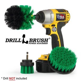Drillbrush Original, 4in, & 2in Green Brushes - Medium Stiffness - Kitchen Cleaning | G-S-42O-QC-DB