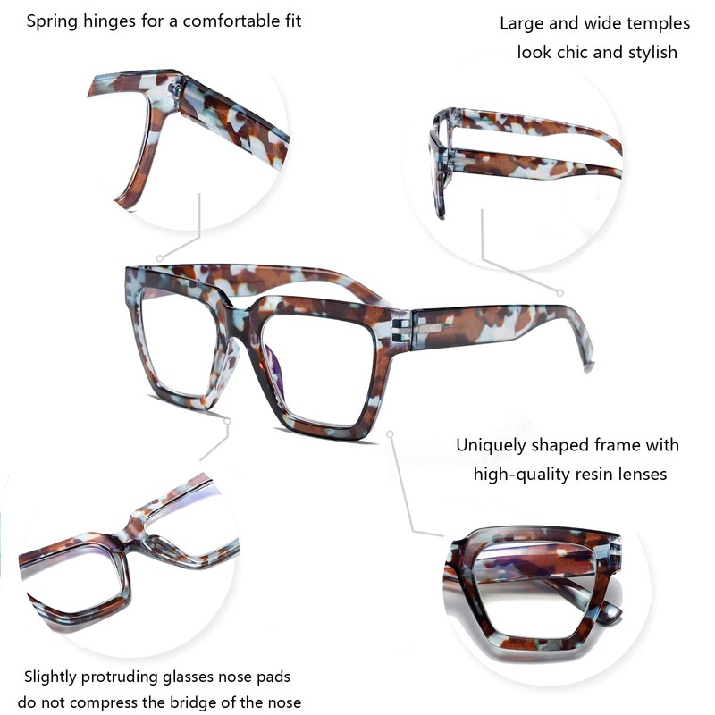 Hubeye 2 Pairs Square Reading Glasses for Women Spring Hinged