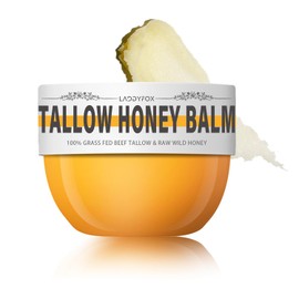 LADDYFOX Beef Tallow Honey Balm for Skin, Tallow Honey Balm for Face and Body, Natural Formula-100% Grass Fed Beef tallow & Raw Wild honey, Ultra Moisturize for Dry & Sensitive Skin-3.53Oz