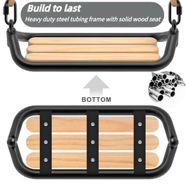 SELEWARE Hanging Wood Swing Seat Tree Swing for Kids, 100% Polyester Weather Proof Rope Heavy Duty Steel Tubing Structure Backyard Swing Set Replacement