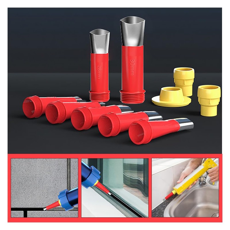 24pcs Universal Integrated Rubber Nozzle Tool Kit, Stainless Steel Caulking