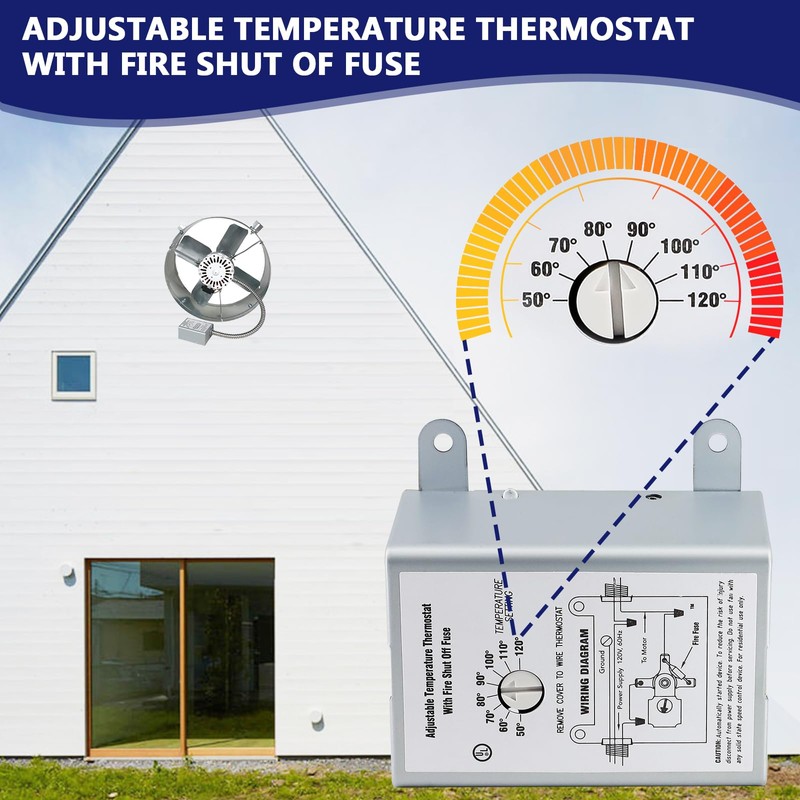 Hiorucet 58034 Attic Fan Adjustable Thermostat, Attic Fan Thermostat Control
