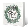 Bless Our Home Sign Wood Box Desk Decor,Spring Botanical Eucalyptus