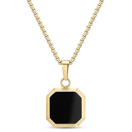 TUNGSTORY Stainless Steel Gold-Plated Necklace for Men Women with Pendants - Minimalist Modern with Black Onyx, Length 45 + 6 cm, Gold-plated stainless steel with 585 gold