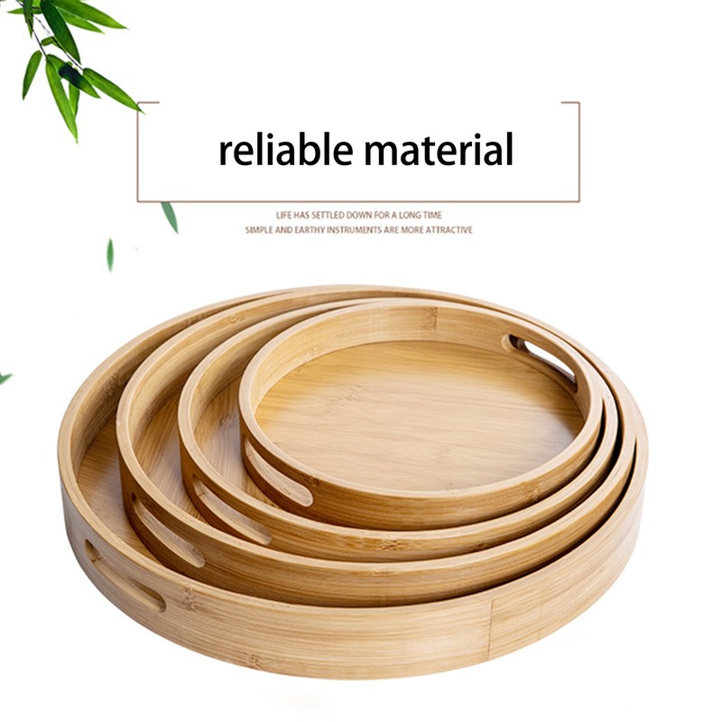 Serving Tray Bamboo Wood Color Round Tray For Water Tea