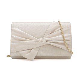 IXEBELLA Satin Evening Bag Bow Flap Clutch Purse for Women Formal Party/Prom/Wedding (Champagne)