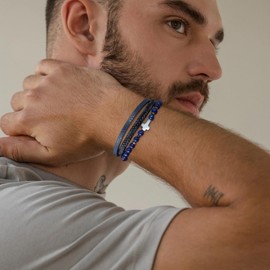 CyxenNova Men's Leather Bracelet, Men's Bracelets for Men, Pearl Bracelet, Men's Magnetic Clasp, Jewellery Gifts for Men, Dad, Boyfriend, Husband, Brother, Nylon