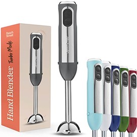 Powerful Immersion Blender, Electric Hand Blender 500 Watt with Turbo Mode, Detachable Base. Handheld Kitchen Blender Stick for Soup, Smoothie, Puree, Baby Food, 304 Stainless Steel Blades (Grey)