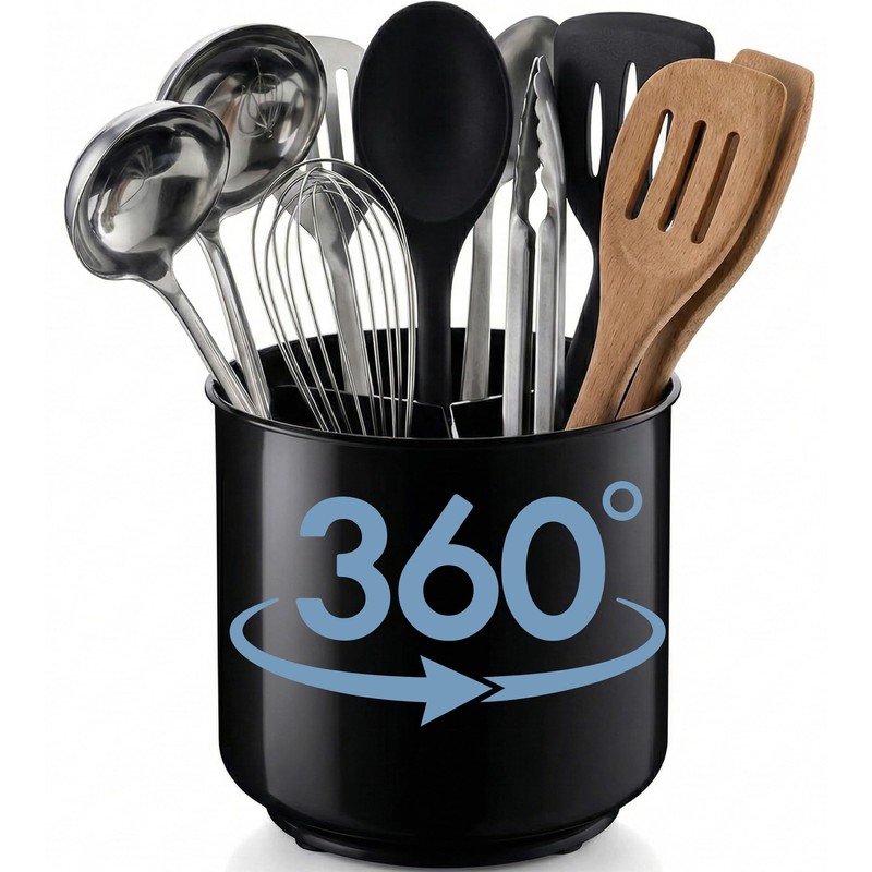 Cooler Kitchen Jumbo Extra Large Sturdy Rotating Black Utensil Holder