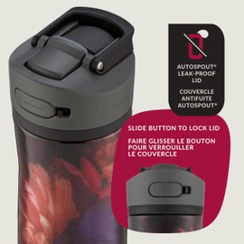 Contigo Ashland Chill 2.0 Stainless Steel Leak-Proof Water Bottle with Straw and Carry Handle for Easy Travel, Vacuum-Insulated and BPA-Free, Night Flower, 24 oz (709 mL)