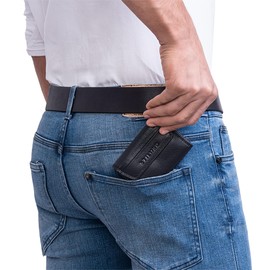 STILORD 'Bowie' Leather Key Case Key Case and Purse Small Case Key Organiser Slim Wallet Mini Key Bag for Debit Cards with Key Rings, black, coin purse