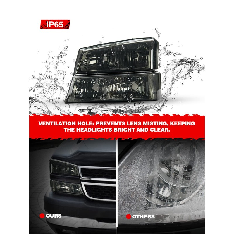 Torchbeam Headlight Assembly Replacement for Silverado/Avalanche 1500/2500/3500 (2003-2006) Smoke Housing