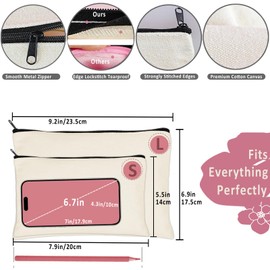 Koolmox 30 Pencil Pouch with Zipper 8x5'', Cotton Canvas Toiletry Pouch, Bulk Plain Cosmetic Bags for Women Pencil Case Vinyl Projects Crafts, Beige Make Up Pouches with Black Zippers