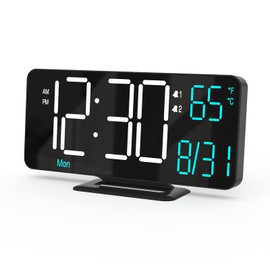 KOSUMOSU Digital Clock for Bedroom 6.7in Small Digital Alarm Clock Black, Dimming, 12/24h, Date, Day of Week, Temp, Desk Clock for Classroom, LED Clock for Living Room, Digital Calendar