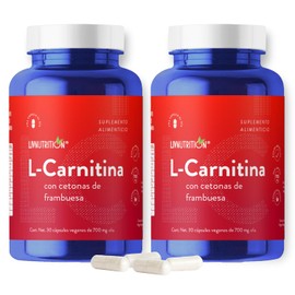 L Carnitina con Cetonas de Frambuesa con 60 capsulas de 700mg  2 meses de rendimiento  100 Natural, Vegano y Sin gluten  Pack 2 frascos con 30...     