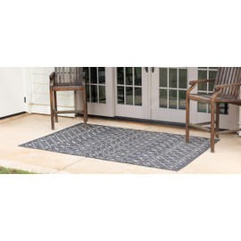 Unique Loom Outdoor Trellis Collection Tribal Geometric Transitional Indoor and Outdoor Flatweave Charcoal Gray Area Rug (6' 0 x 9' 0)