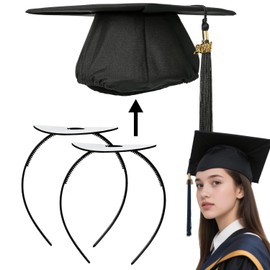 AKAZA 2 Pack Graduation Cap Headband, Firm Anti-fall Hair Band for Graduation Cap, Hat Accessories for Graduates (Black, round)